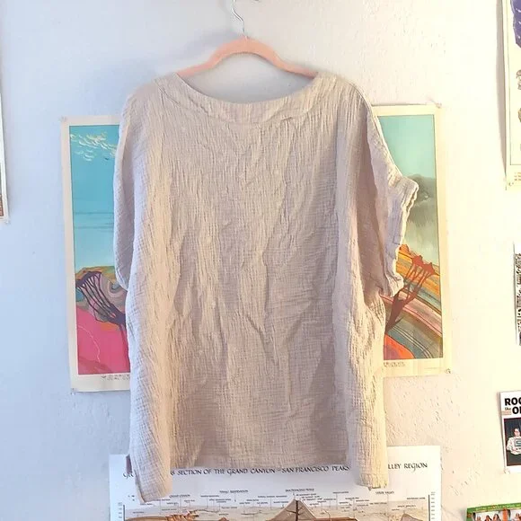 Belle Beach Kim Gravel Beige 3XL Short Sleeve Starfish Cotton Blouse - Picture 6 of 6